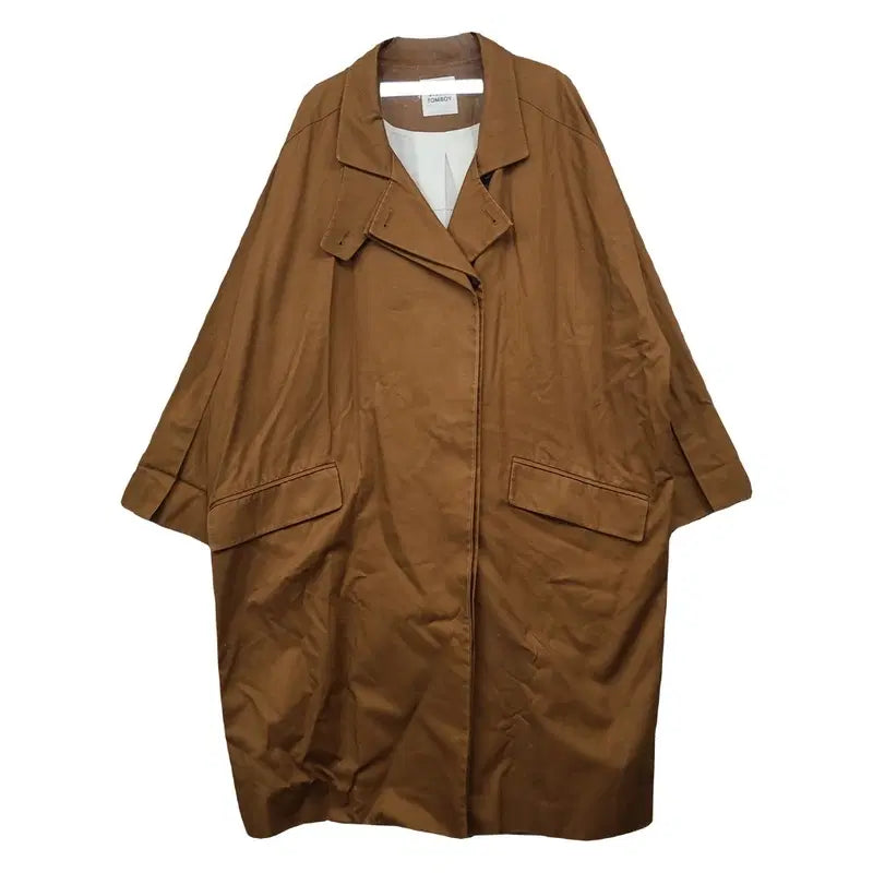 [BUNJANG] STUDIO TOMBOY Brown Cotton Oversized Single Long Coat / 스튜디오톰보이 브라운 코튼 오버핏 싱글 롱 코트 FREE