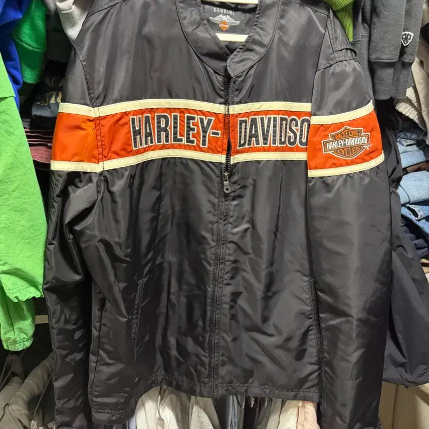 [BUNJANG] Harley-Davidson Black Orange Point Jacket XL / 할리데이비슨 블랙 오렌지 포인트 자켓XL