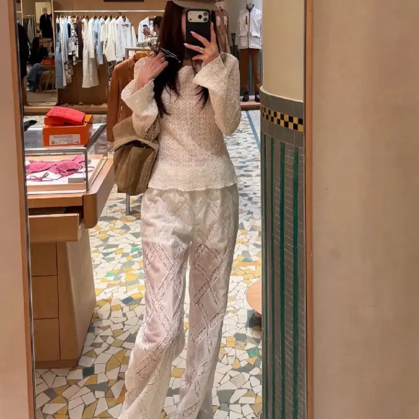 [BUNJANG] Maison Selle Argyle Lace Pants / 메종설레 아가일 레이스 팬츠