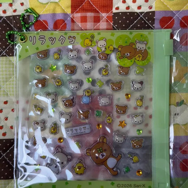 [BUNJANG] San-X Rilakkuma 3D Sticker Pouch Keyring Set / 산엑스 리락쿠마 입체 스티커 파우치 키링 세트 [일본정품 새상품]