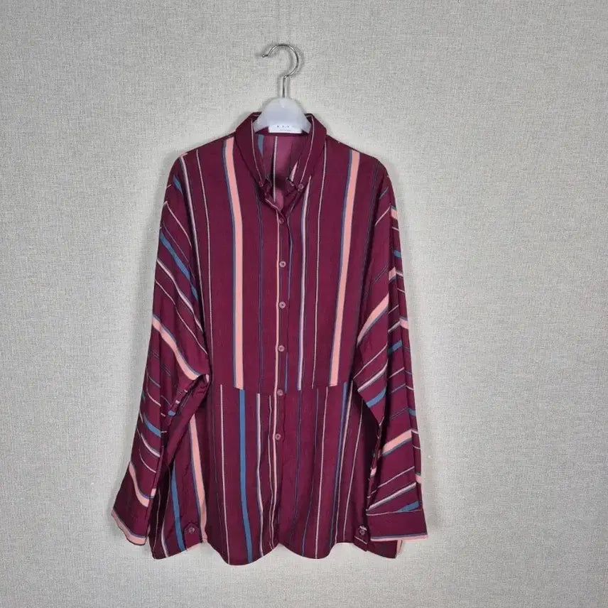 [BUNJANG] Oversized Striped Batwing Blouse / (#99~추천)왕빅사이즈 자주색 스트라이프 가오리핏 블라우스