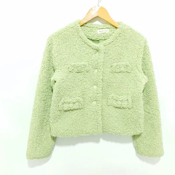 [BUNJANG] Women's Collarless Fleece Jacket / 여성 노카라 뽀글이 자켓 F_W0590