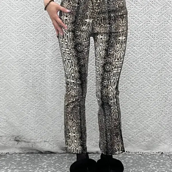 [BUNJANG] Sculptor Bohemian Punk Python Pattern Bootcut Pants / 스컬프터 보헤미안 펑크 뱀피 파이톤 패턴 부츠컷 팬츠 S C14405