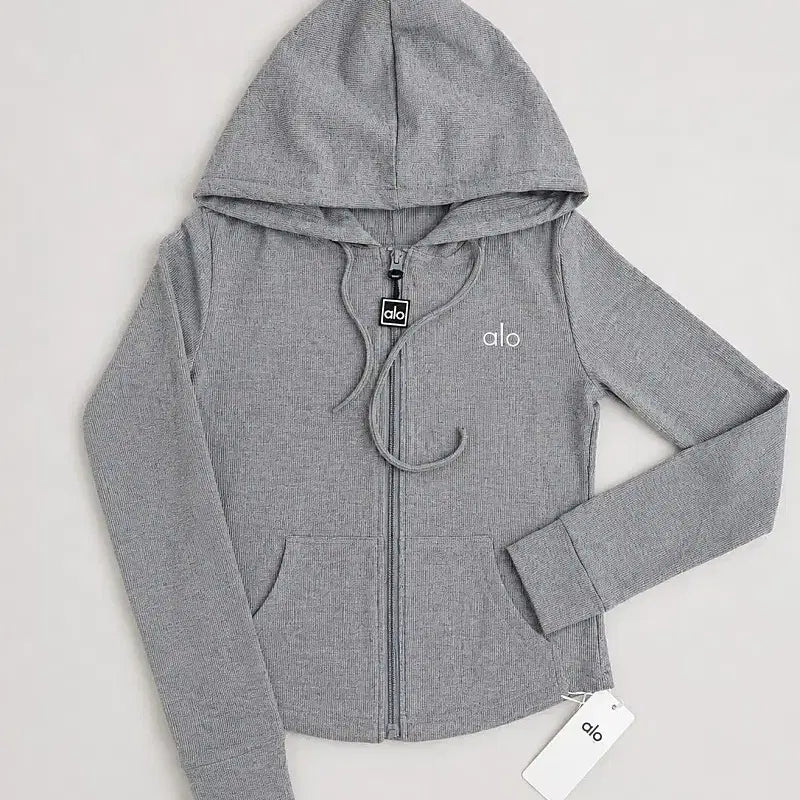 [BUNJANG] Allo Ribbed Zip-Up Hoodie Grey / [새상품] 알로 골지 후드집업 그레이 S, M, L