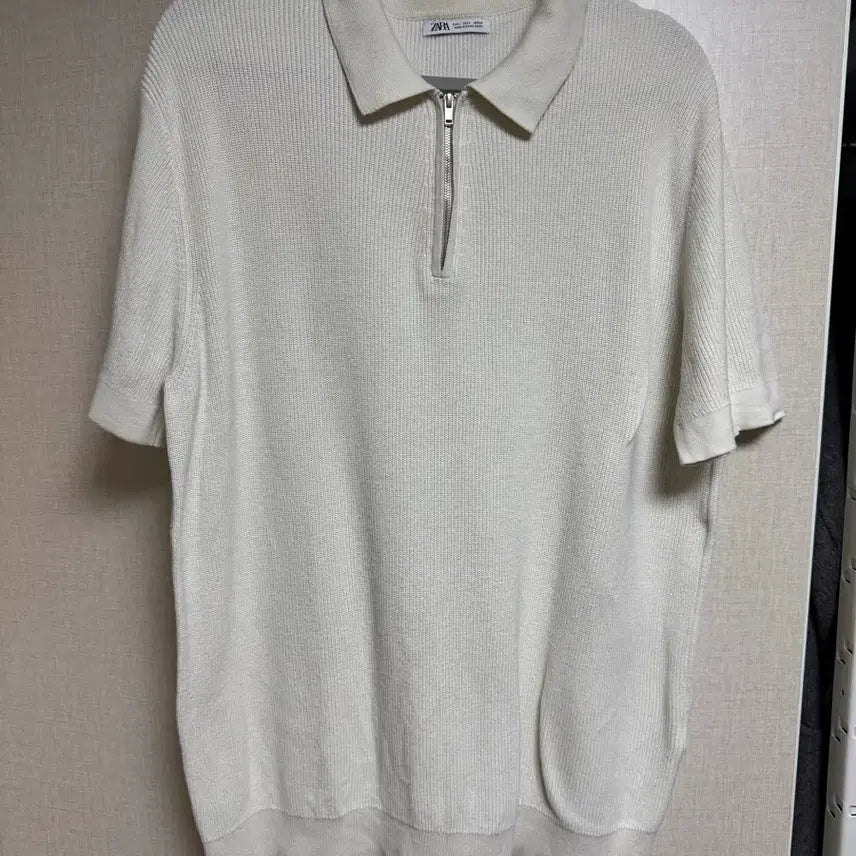 [BUNJANG] Zara Half Zip Knit T-Shirt Ivory / 자라 반팔 하프 집업 니트 아이보리