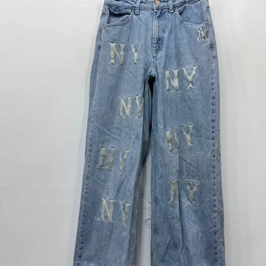 [BUNJANG] MLB Embroidered Logo Denim Pants / S) MLB 자수 로고 데님팬츠