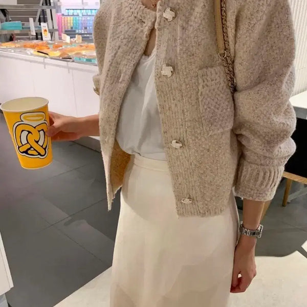 [BUNJANG] Beige Tweed Roundneck Jacket / 베이지 트위드 라운드넥 자켓