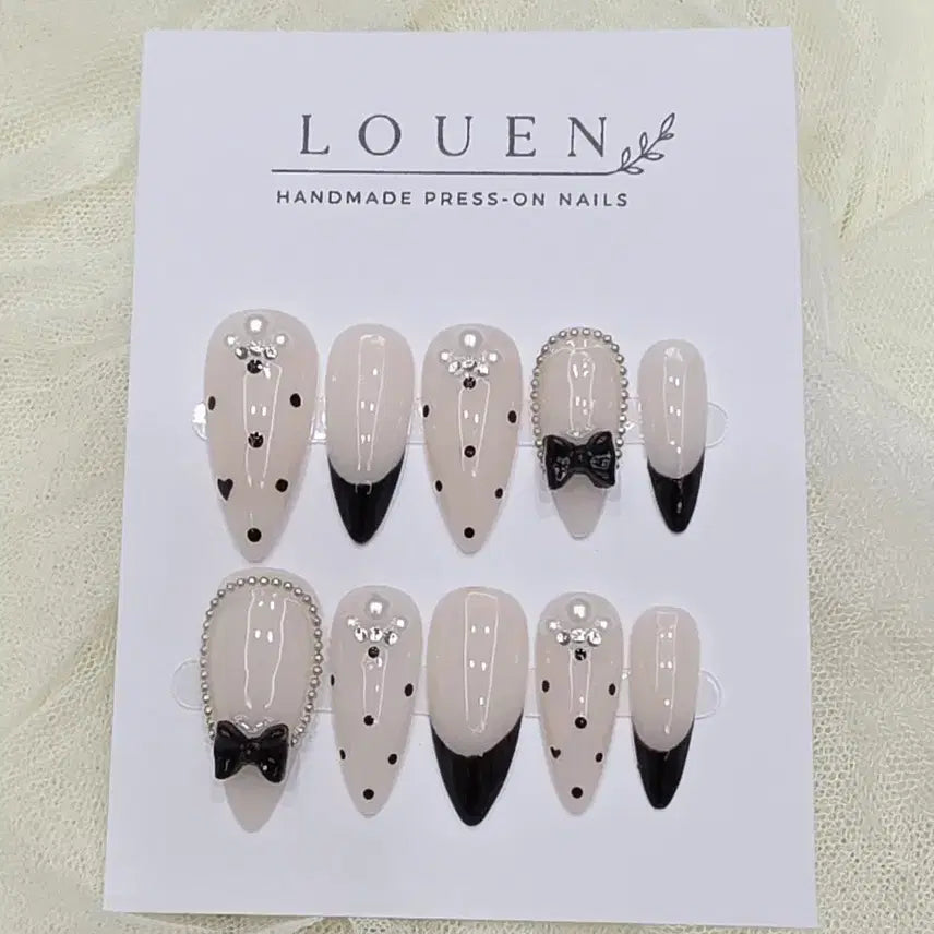 [BUNJANG] Ruen Handmade Nail Tips Sha Noir Wedding Pearl / 루엔 수제 네일팁 샤 누아 웨딩 진주