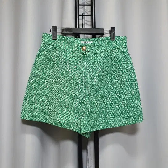 [BUNJANG] Basil Green Tweed Gold Button Bermuda Shorts / 바질 그린 트위드 금장 버뮤다 숏 팬츠