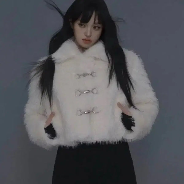 [BUNJANG] Nualin Rabbit Hook Crop Faux Fur Jacket / 뉴얼린 래빗 후크 크롭 퍼 자켓