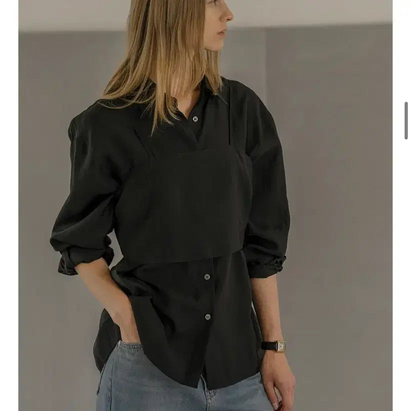 [BUNJANG] Nounou Better Silky Blouse Set (Black) / 노운베러 실키 블라우스 세트 (검정) (2번착용)