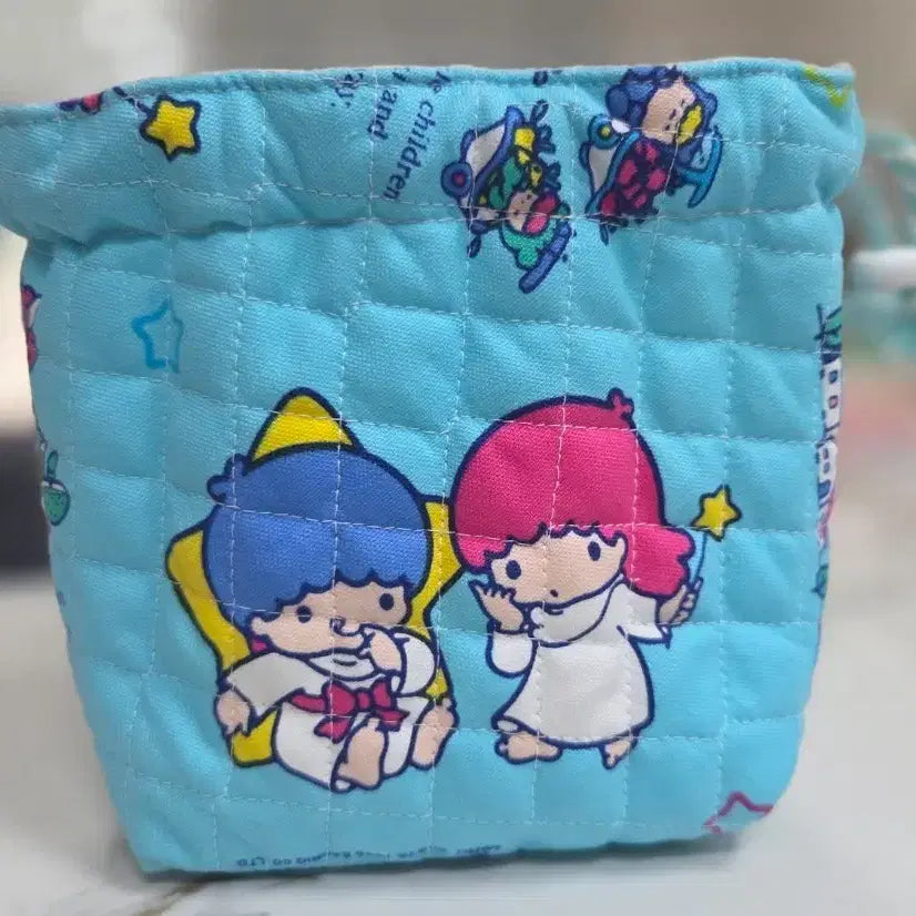 [BUNJANG] Little Twin Stars Quilting Drawstring Pouch / 키키라라 리틀트윈스타 퀼팅 복조리 파우치 핸드메이드