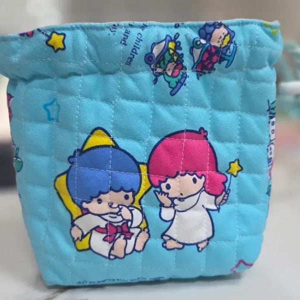 [BUNJANG] Little Twin Stars Quilting Drawstring Pouch / 키키라라 리틀트윈스타 퀼팅 복조리 파우치 핸드메이드