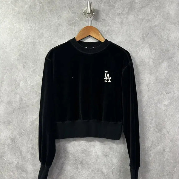 [BUNJANG] MLB Velvet Sweatshirt Black XS / MLB 벨벳 맨투맨 블랙 XS