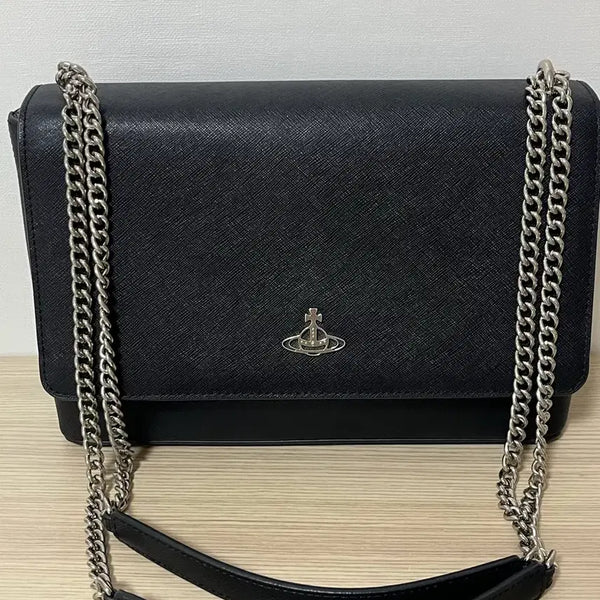 [BUNJANG] Vivienne Westwood Black Leather Chain Shoulder Bag / 비비안웨스트우드 블랙 체인 숄더백