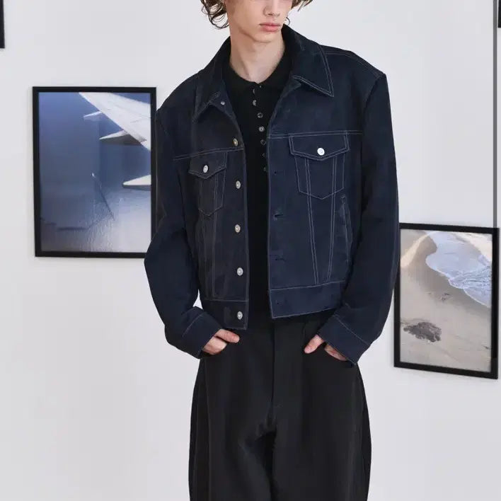 [BUNJANG] Waveness Suede Trucker Jacket Navy Size 1 / 웨이비니스 스웨이드 트러커 자켓 네이비 1사이즈