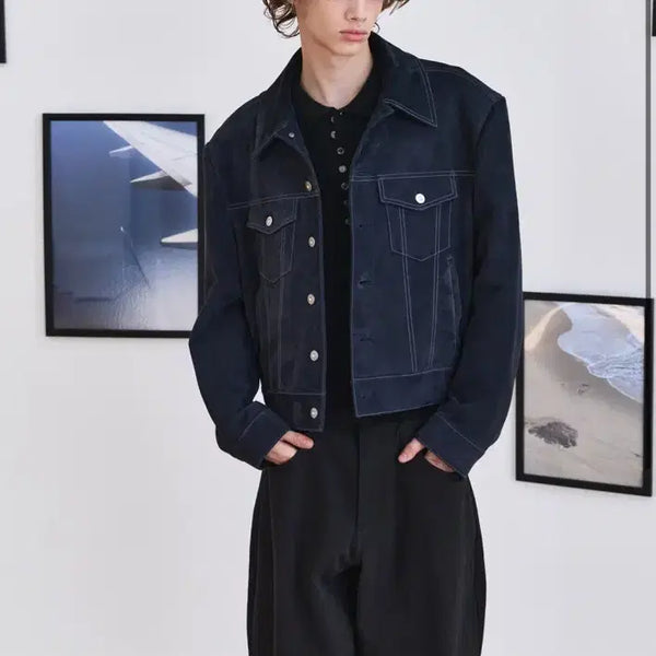 [BUNJANG] Waveness Suede Trucker Jacket Navy Size 1 / 웨이비니스 스웨이드 트러커 자켓 네이비 1사이즈