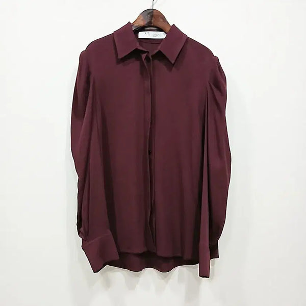 [BUNJANG] IRO Burgundy Puff Sleeve Blouse / 이로 버건디 퍼프소매 블라우스