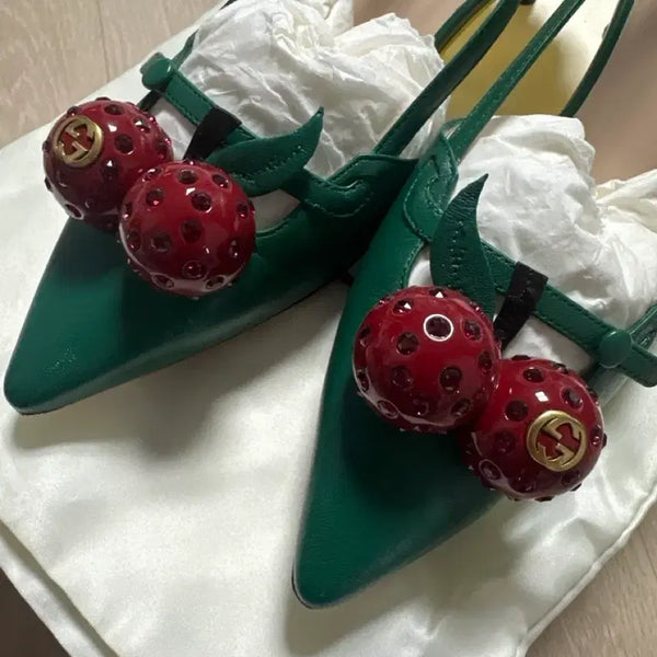 [BUNJANG] Gucci Cherry Detail Green Pumps / 구찌 체리 장식 그린 펌프스