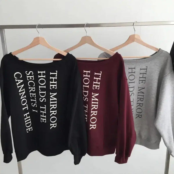 [BUNJANG] Lettering Off-Shoulder Sweatshirt (Gray) / 레터링 오프숄더 맨투맨 (그레이)