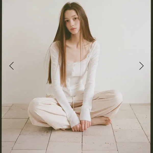 [BUNJANG] Leeds Chloe Lace Button Tee - Ivory / 리즈leeds chloe 클로이 레이스 버튼 티 아이보리 새상품