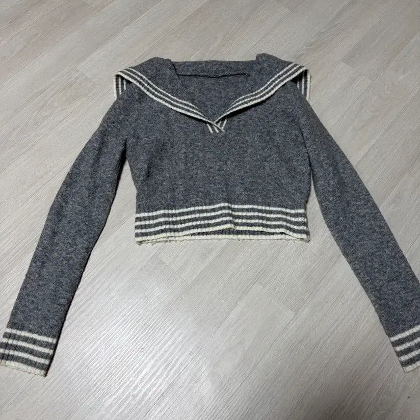 [BUNJANG] Sailor Collar Knit - Grey / 세일러 카라 니트 그레이