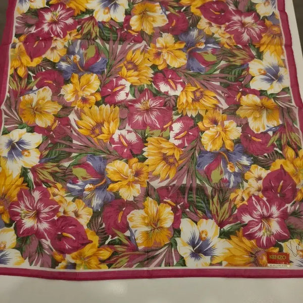[BUNJANG] Kenzo Vintage Flower Pattern Silk Scarf / 겐조 빈티지 플라워패턴 쁘띠스카프(택부착,컨디션상)