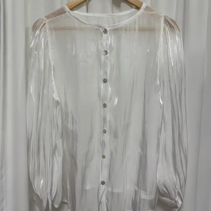 [BUNJANG] Shining Satin Chiffon See-Through Blouse / [새상품] 샤이닝 새틴 쉬폰 시스루 블라우스