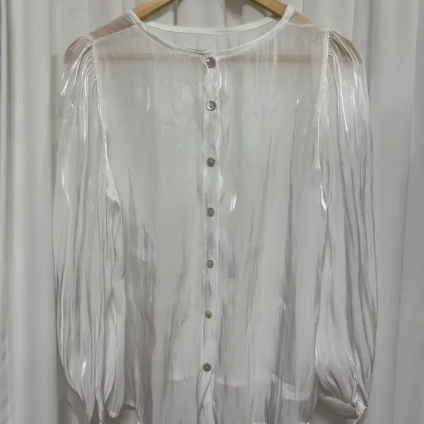 [BUNJANG] Shining Satin Chiffon See-Through Blouse / [새상품] 샤이닝 새틴 쉬폰 시스루 블라우스