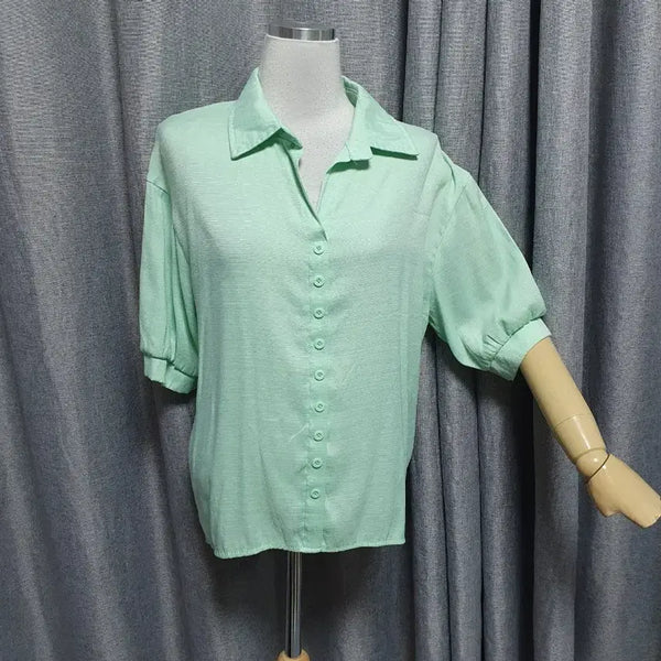 [BUNJANG] Mint Puff Blouse / 민트 퍼프 블라우스
