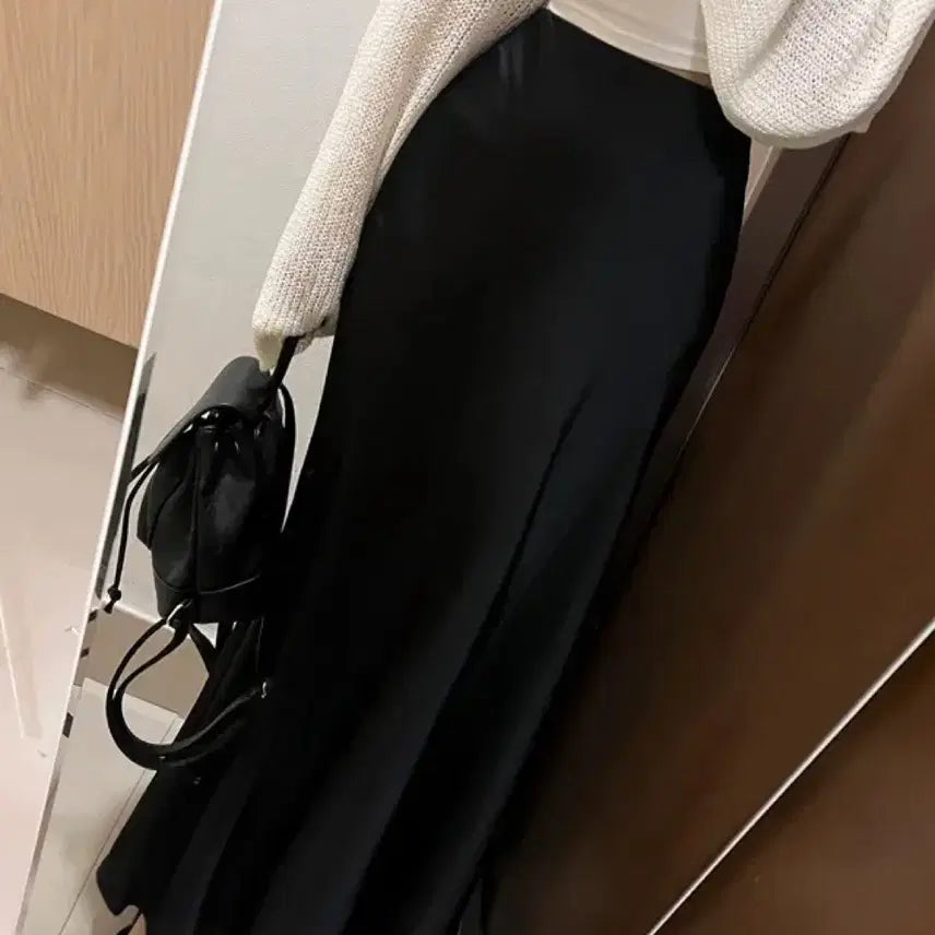 [BUNJANG] Satin Long Skirt Black / 새틴 롱치마 블랙