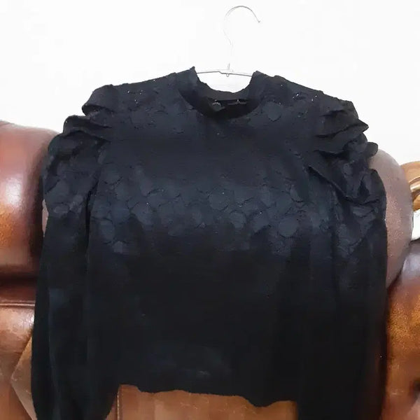 [BUNJANG] Black Lace Puff Sleeve Blouse / 블랙 레이스 퍼프 소매 블라우스