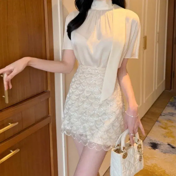[BUNJANG] LowsumJ Silk Short-Sleeve Blouse / 로썸제이 실크 반팔블라우스