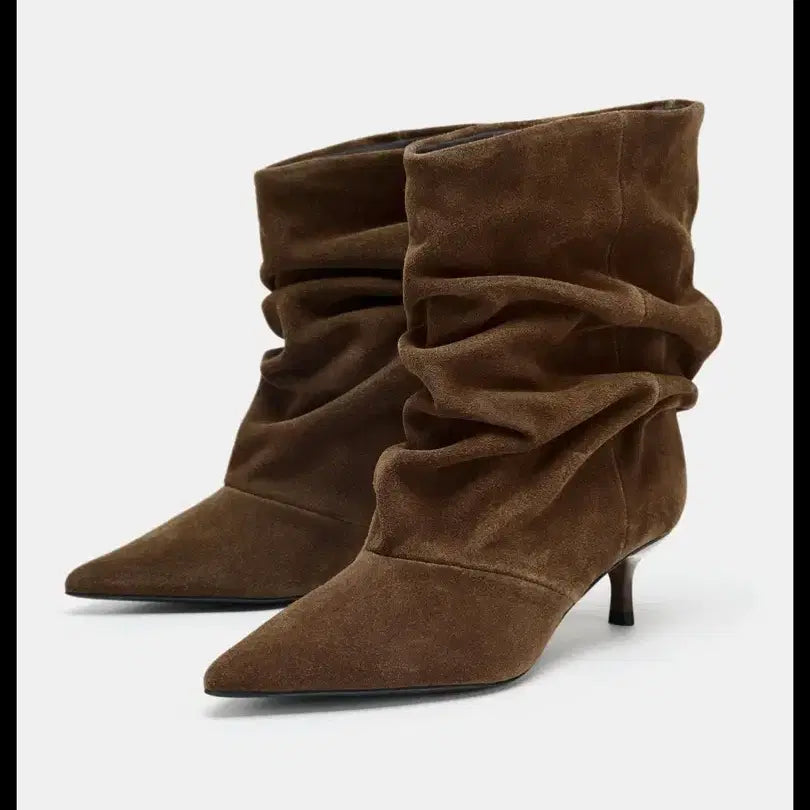 [BUNJANG] Zara Shirring Suede Ankle Boots / (새상품) 자라 셔링 스웨이드 앵클부츠