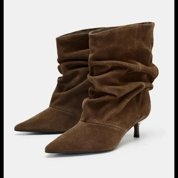 [BUNJANG] Zara Shirring Suede Ankle Boots / (새상품) 자라 셔링 스웨이드 앵클부츠