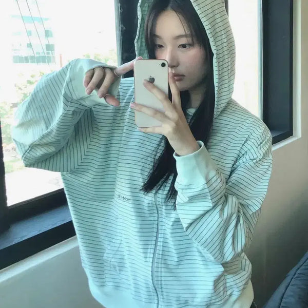 [BUNJANG] Haebism Stripe Hooded Zip-Up Mint / [새상품] 스트라이프 후드 집업 민트
