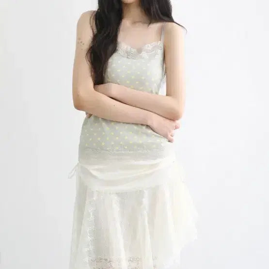 [BUNJANG] Bad Blue Lace Dot Camisole / 배드블루 레이스 도트 나시