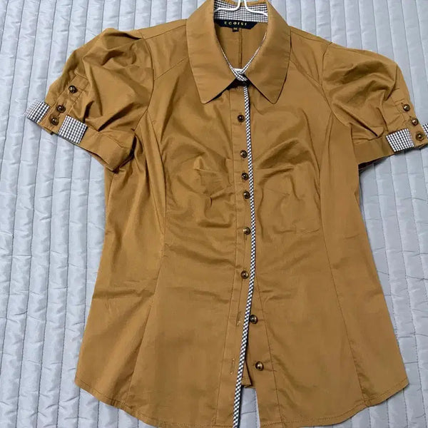 [BUNJANG] Egoist Khaki Check-Lined Button Blouse / 에고이스트