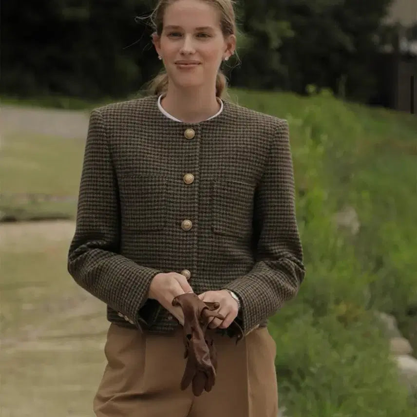 [BUNJANG] Nominate Le Bristol Tweed Jacket Khaki Brown / 노미나떼 르 브리스톨 트위드 자켓 S 카키브라운