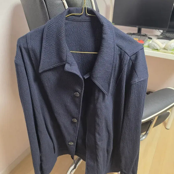 [BUNJANG] COOR Seersucker Crop Jacket Dark Navy L / 쿠어 시어서커 크롭 자켓 다크네이비 L사이즈