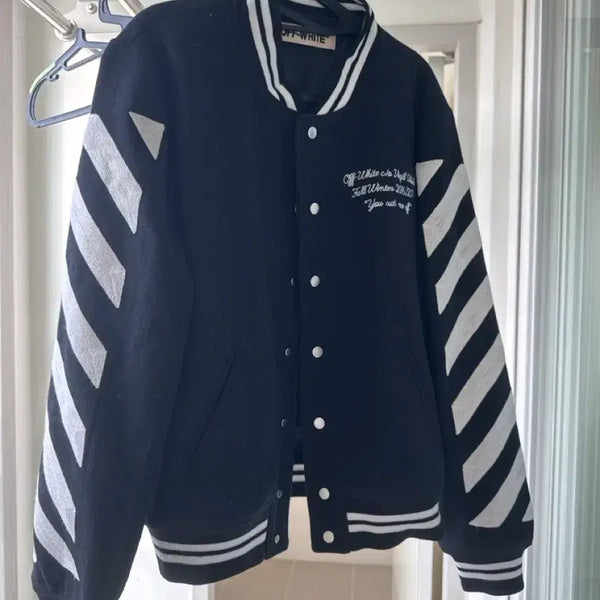 [BUNJANG] Off-White Style Black Varsity Jacket / 오프화이트 스타일 블랙 바시티 재킷 스타디움 점퍼