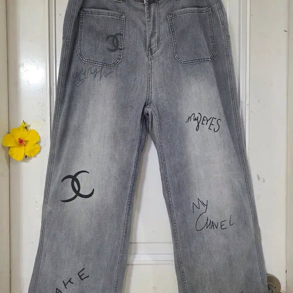 [BUNJANG] Unisex Span Banding Wide Leg Jeans / 여름. 초가을 고급스러운 디자인이쁜 핏이이쁜 스판 밴딩  청통바지. 깨끗해요. 남여공용. 허리34