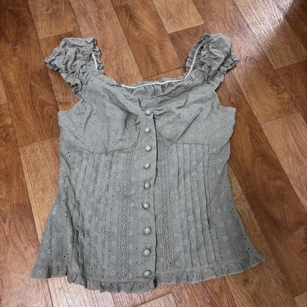 [BUNJANG] Lace Blouse - Gray Brown / 레이스 블라우스 그레이브라운