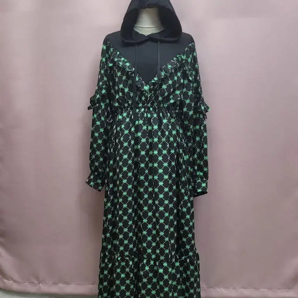 [BUNJANG] Evo Seoul Hooded Pattern String Long Dress / evo seoul 후드 패턴 스트링 롱원피스