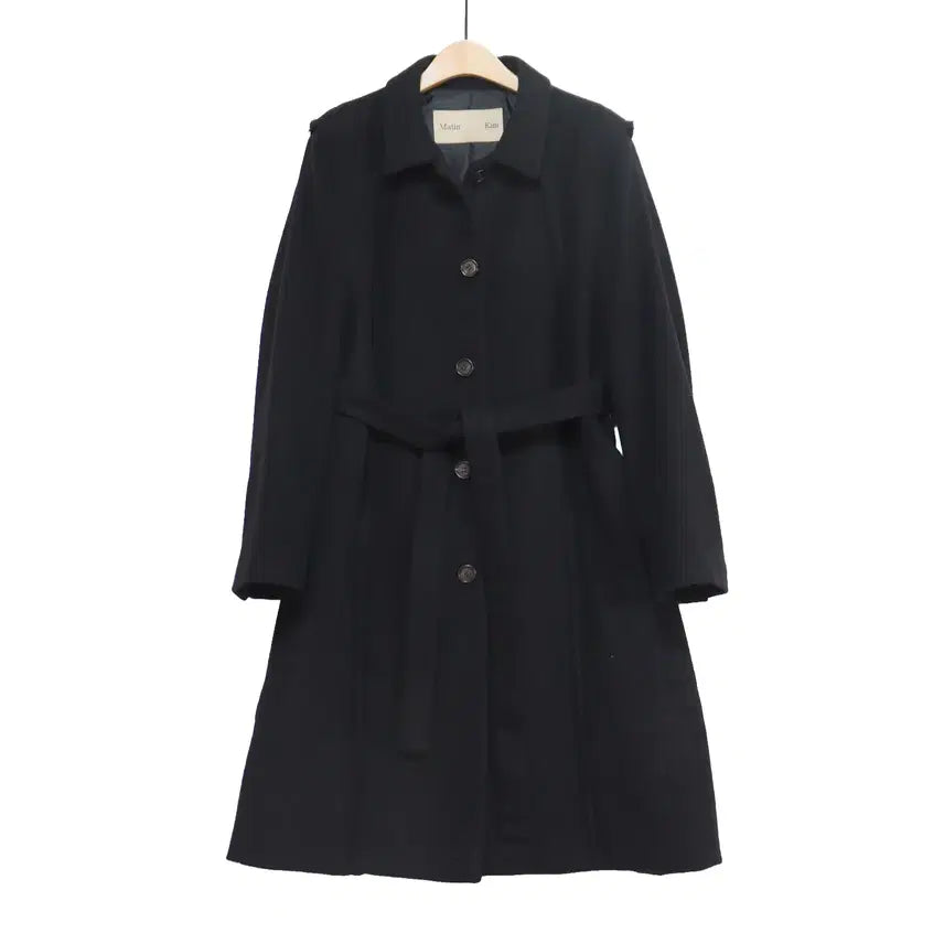 [BUNJANG] Matin Kim Black Wool Blend Belted Balmacaan Coat / 마틴킴 Matin Kim 블랙 울 혼방 벨티드 발마칸 코트 55