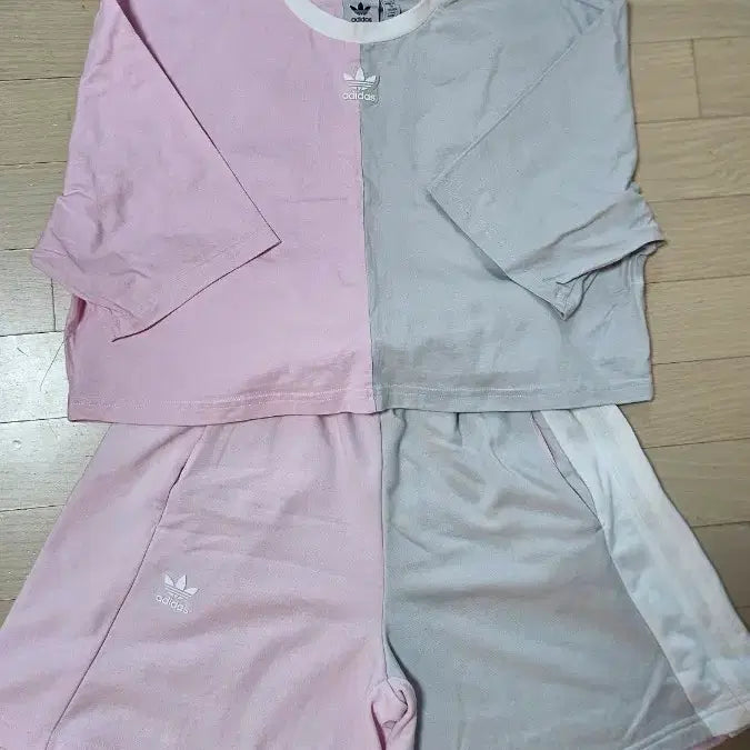 [BUNJANG] Adidas Short Sleeve Training Set Pink/Gray / 아디다스 반팔 세트 핑크/그레이