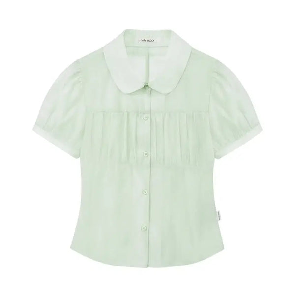 [BUNJANG] Mireco Shirring Pistachio Blouse / 미레코 셔링 피스타치오 블라우스