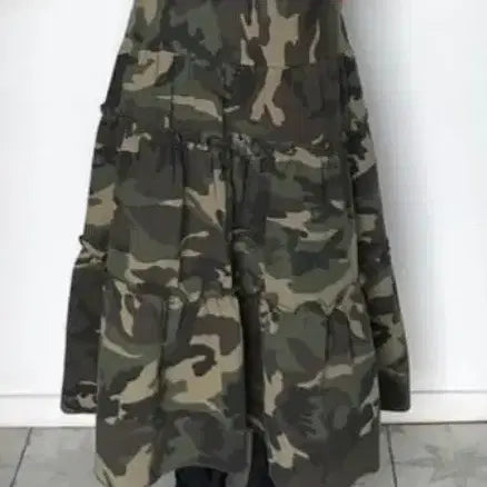 [BUNJANG] Camouflage Ruffle Long Skirt / 카모플라쥬 스커트