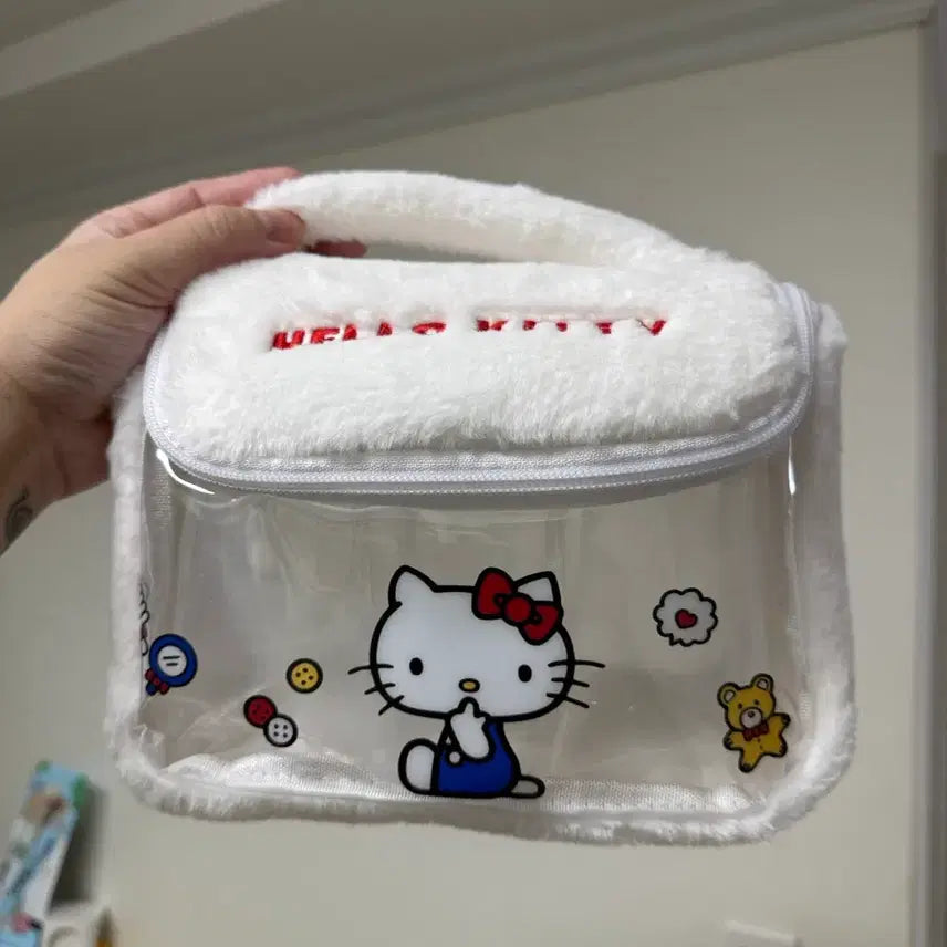 [BUNJANG] Hello Kitty White Fur Pouch / 키티 파우치 화이트 퍼 파우치