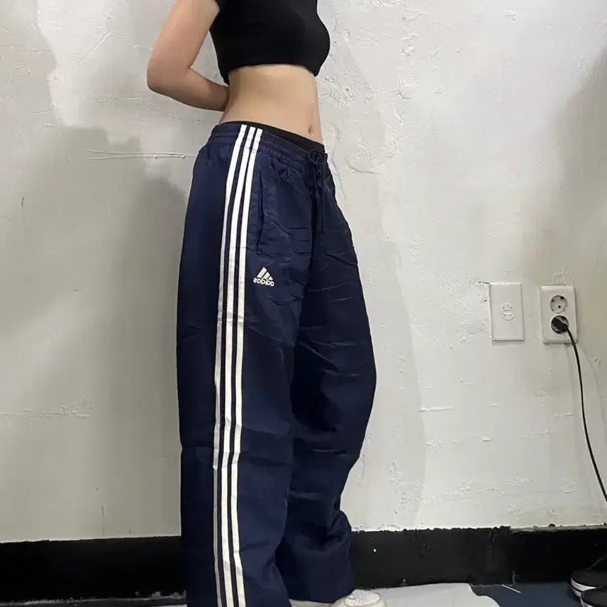 [BUNJANG] Adidas Navy White Three-Stripe Wide Pants L / 아디다스 네이비 화이트 삼선 와이드 팬츠 L